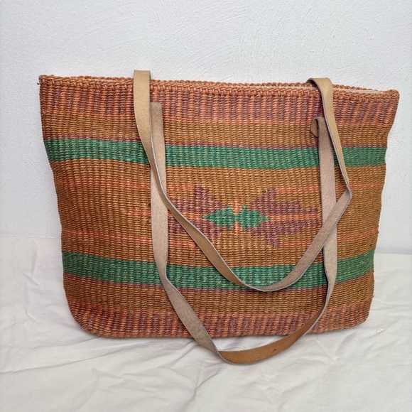 Aztec Boho Southwestern Southern Western Woven Natural Fiber Tote Purse Bag - Picture 11 of 16